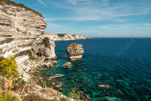 The limestones cliffs and stacks on the Mediterranean coast at Bonifacio on the island of Corsica