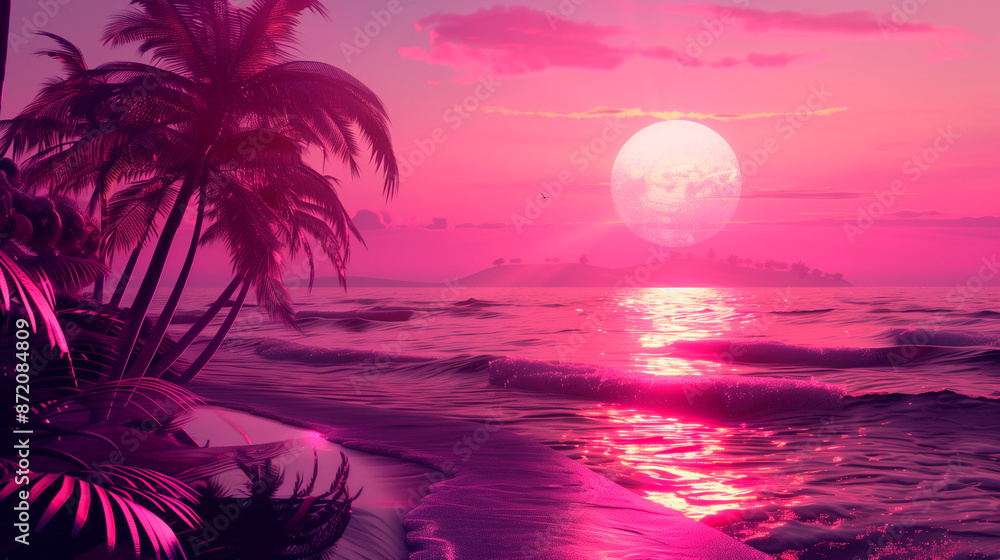 Beautiful vibrant seascape in synthwave retro style Beautiful vibrant seascape in synthwave retro style