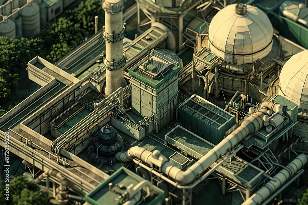 Fototapeta premium Generative ai on theme of nuclear power plant made of huge smokestacks polluting the environment