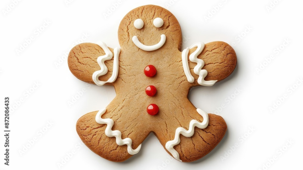 cheerful gingerbread man cookie with glossy icing details festive design isolated on white background whimsical holiday treat captures christmas spirit and baking traditions cheerful gingerbread man cookie with glossy icing details festive design isolated on white background whimsical holiday treat captures christmas spirit and baking traditions