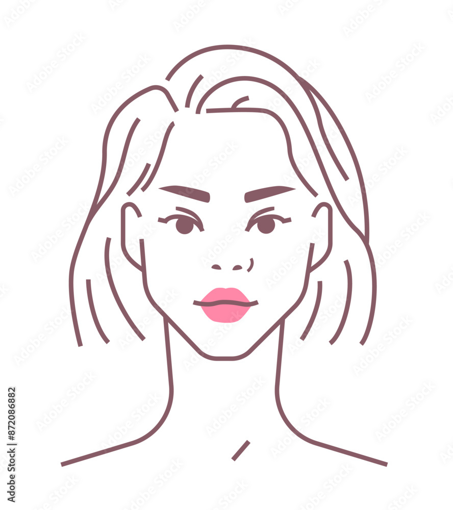 Linear portrait of beautiful girl with pink lips on white background. Vector illustration Linear portrait of beautiful girl with pink lips on white background. Vector illustration