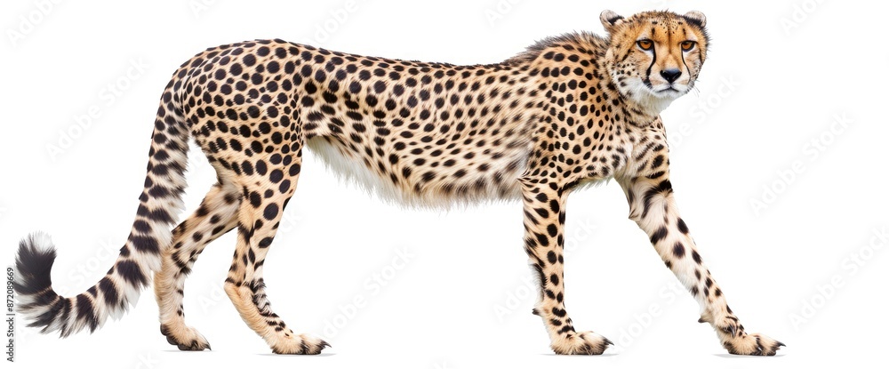 Obraz premium Cheetah (Acinonyx Jubatus) Standing, Isolated On A White Background,High Resolution, Ultra HD