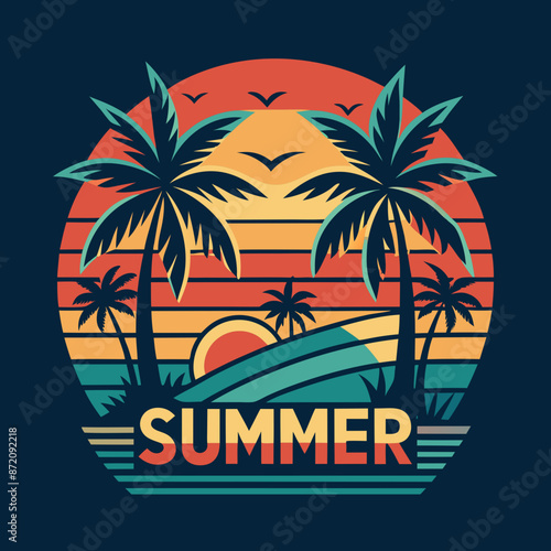 Wallpaper Mural Summer Retro T-shirt design . Torontodigital.ca
