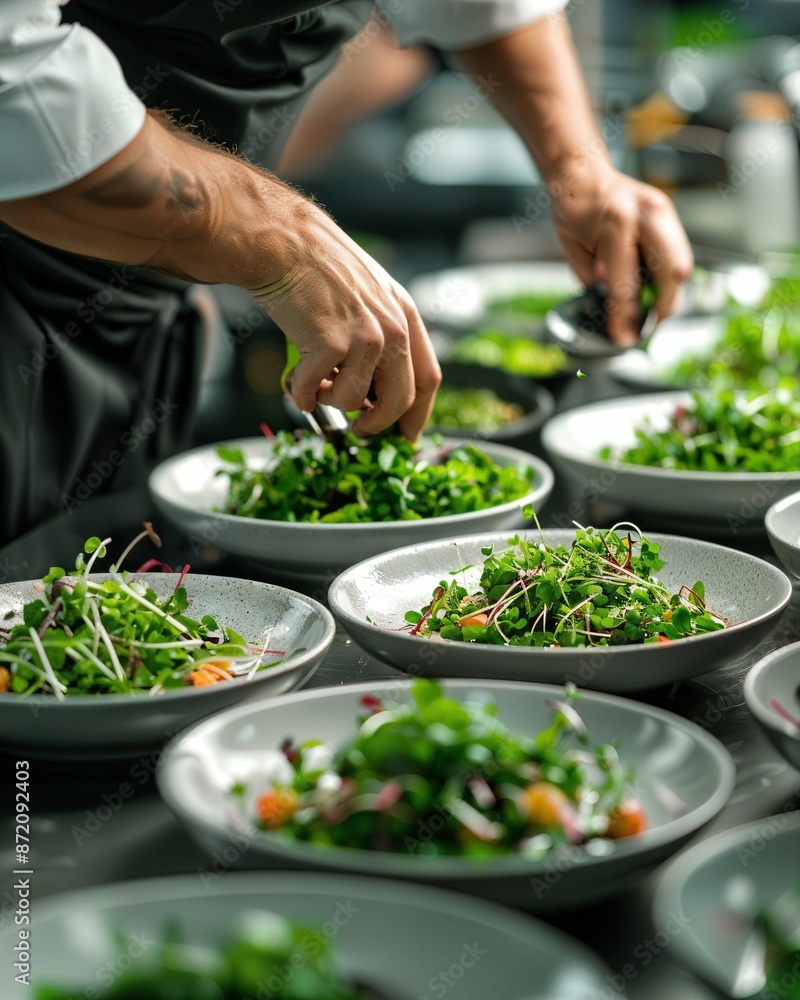 a chef preparing a salad in a kitchen a chef preparing a salad in a kitchen