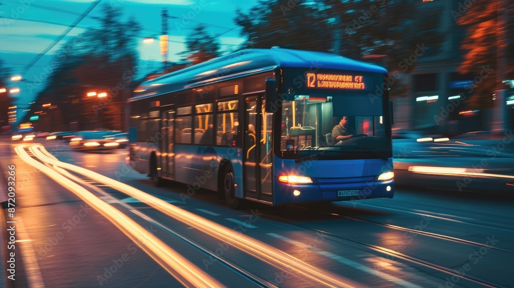 Sunset Boulevard: City Bus with Headlights On Sunset Boulevard: City Bus with Headlights On