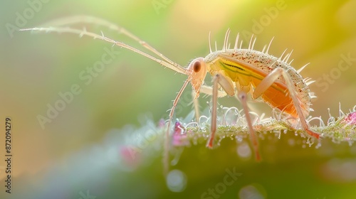 A bug with a long antennae is on a leaf generated by AI