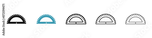 Protractor vector icon set in black and blue colors