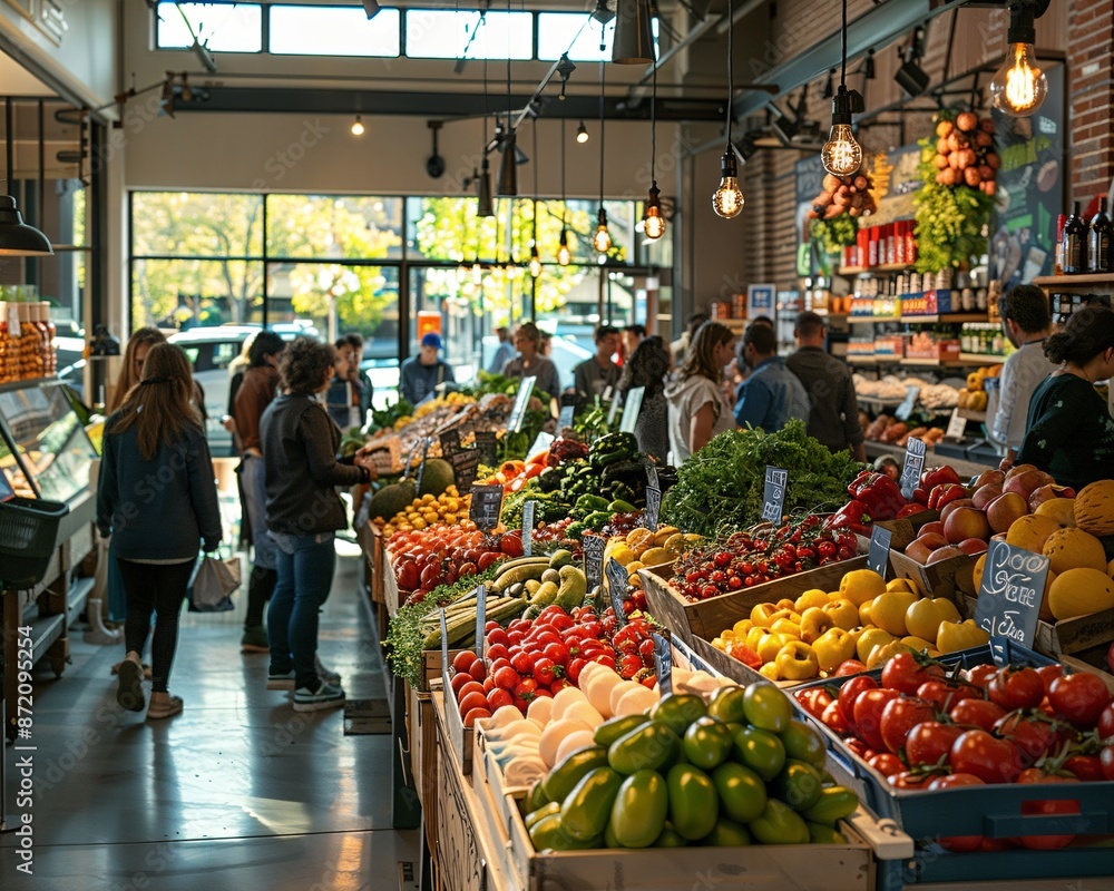 Obraz premium a group of people shopping in a grocery store
