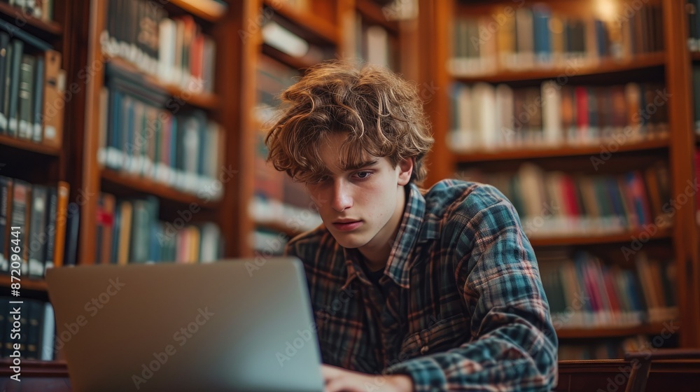 Online Learning Concept: Student with Laptop in Study Environment Online Learning Concept: Student with Laptop in Study Environment