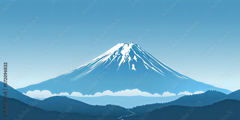Serene Mount Fuji: Minimalist Vector Art in Light Blue and White Serene Mount Fuji: Minimalist Vector Art in Light Blue and White