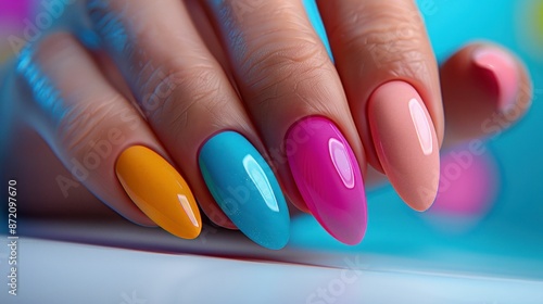 Colorful Manicured Nails with Vibrant Polish. Generative ai.