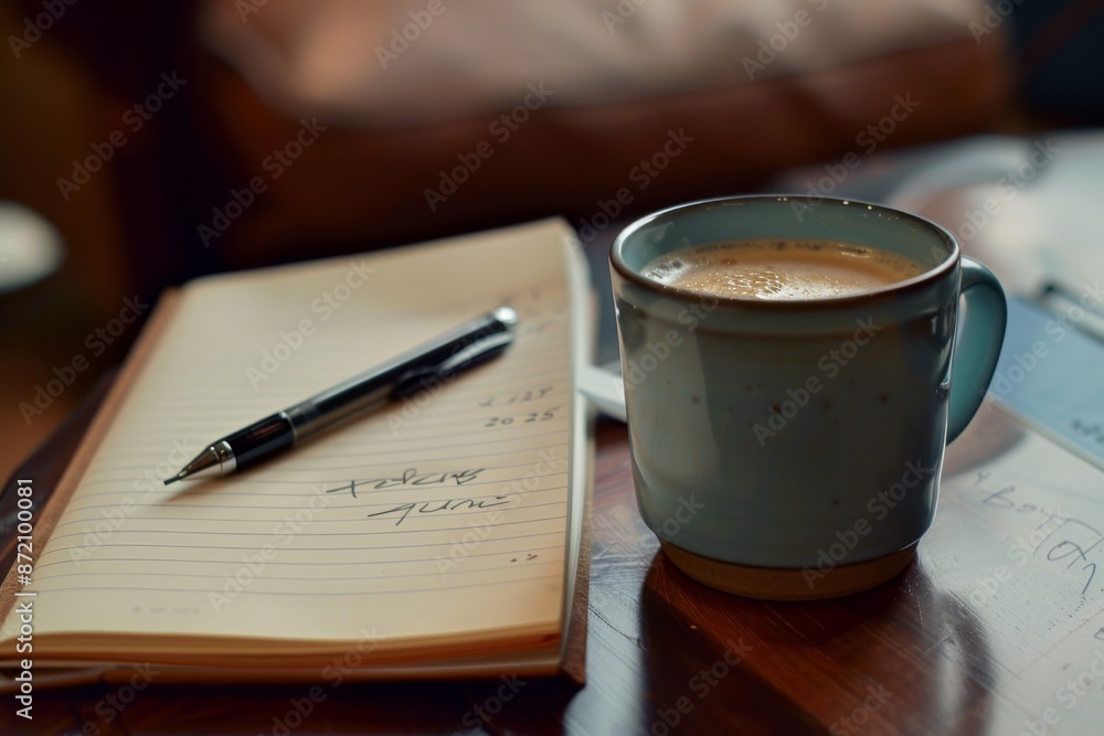 Young hands writing in notebook 2025 new year's resolutions index list over wooden table Young hands writing in notebook 2025 new year's resolutions index list over wooden table