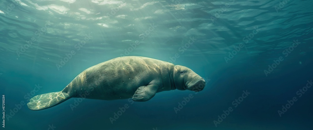 An Australian Dugong Swimming Gracefully On The Sea Surface,High Resolution, Ultra HD An Australian Dugong Swimming Gracefully On The Sea Surface,High Resolution, Ultra HD