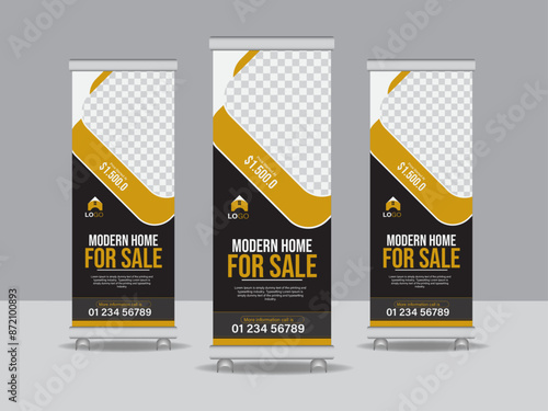 Property sale roll up banner design, creative x banner template.
