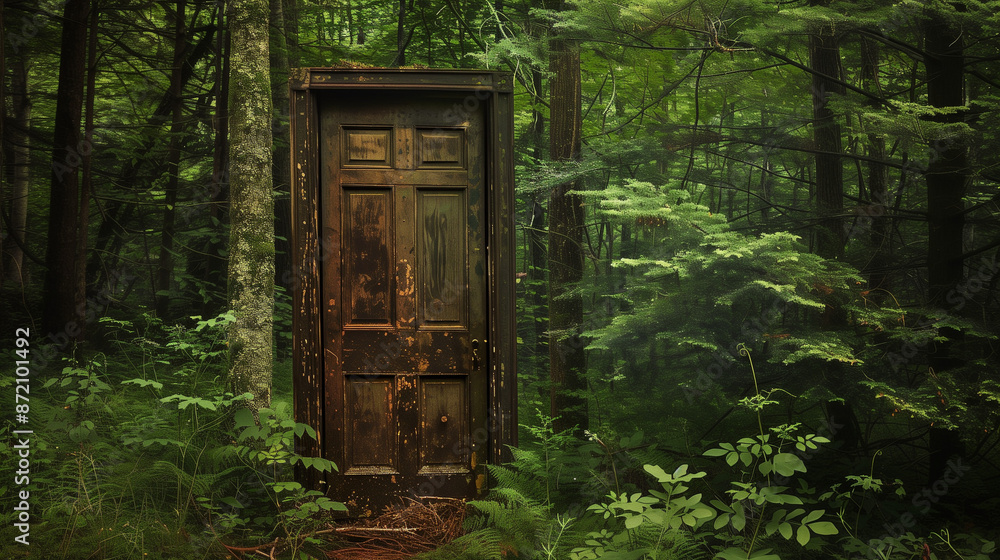 old wooden door in the forest old wooden door in the forest