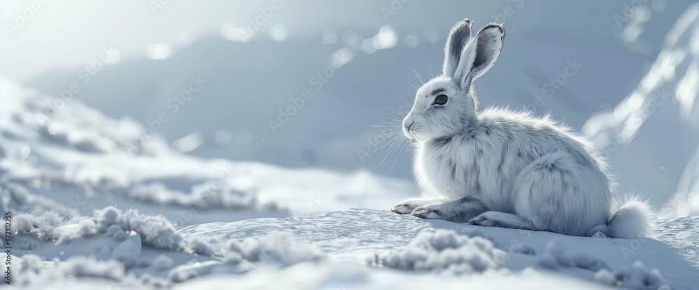 Arctic Hare Sitting Among The Snow,High Resolution, Ultra HD