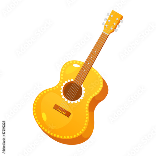 Yellow acoustic guitar design isolated on white background.
