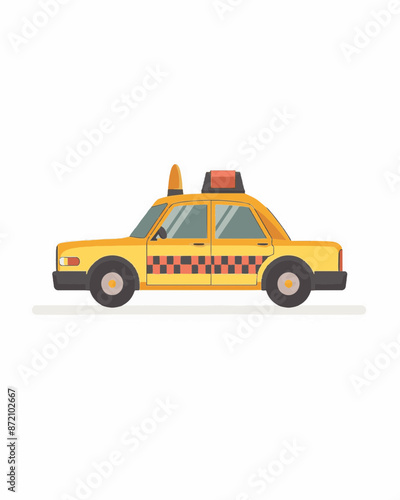 Yellow cab graphic with detailed windows, wheels, and a bright roof light. Transportation illustration design art isolated on a white background