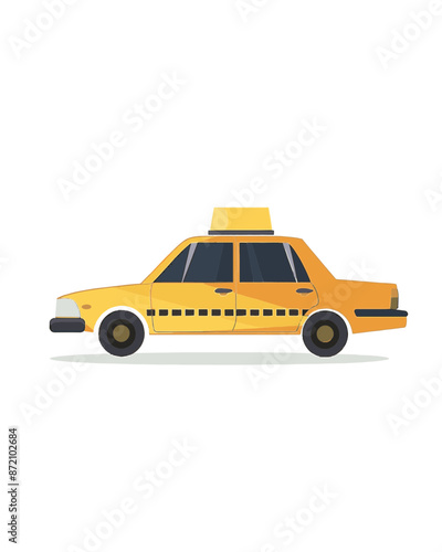 Flat design illustration of a yellow taxi with a classic boxy shape and details. Transportation illustration design art isolated on a white background