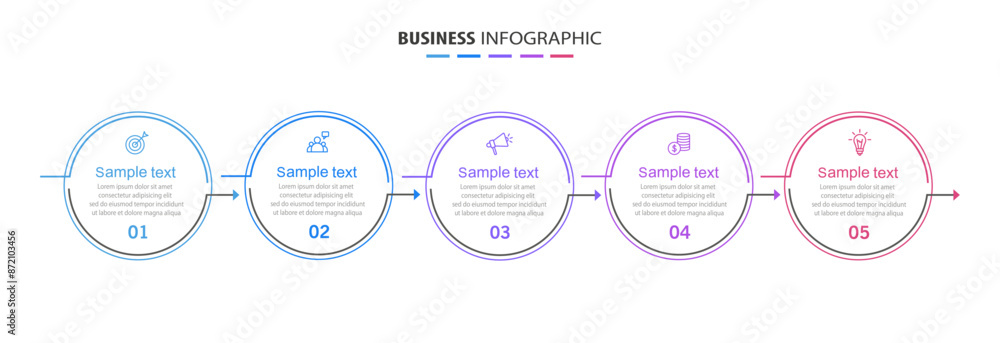 Naklejka premium Business vector infographic template with 5 steps. Can be used for workflow layout, diagram, annual report, web design