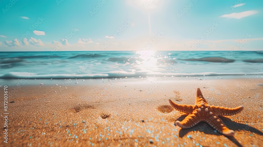 Starfish resting on the sand of a tropical beach at sunset Starfish resting on the sand of a tropical beach at sunset