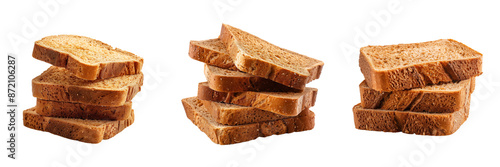 Set of Whole grain bread slices being toasted in a modern kitchen on transparent png background