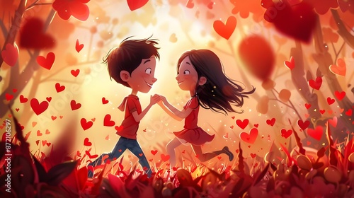  the love between a girl and boy with a captivating red love effect
