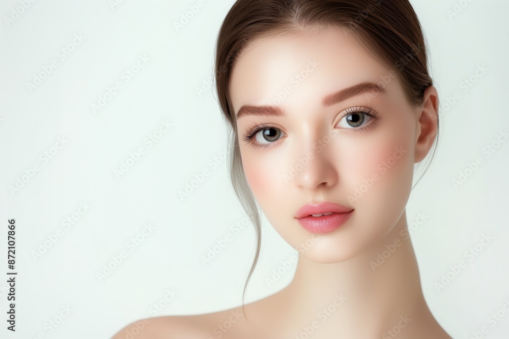close up face portrait of young pretty Asian woman with bright flawless clean clear skin, beauty cosmetic or skincare fashion portrait with copy space close up face portrait of young pretty Asian woman with bright flawless clean clear skin, beauty cosmetic or skincare fashion portrait with copy space
