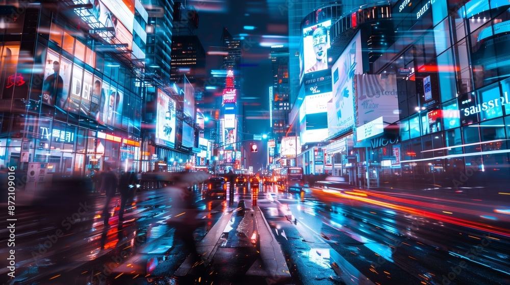 cyberpunk city street at night with neon lights and motion blur high ...