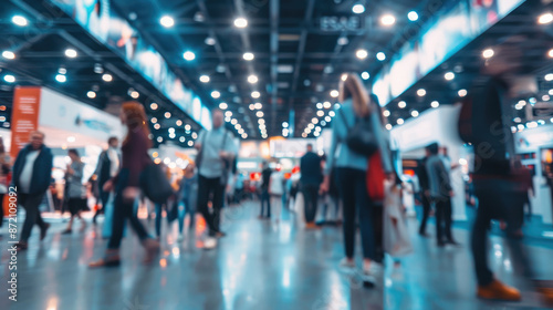 Blurry Trade Show Visitors in a Large Exhibition Center