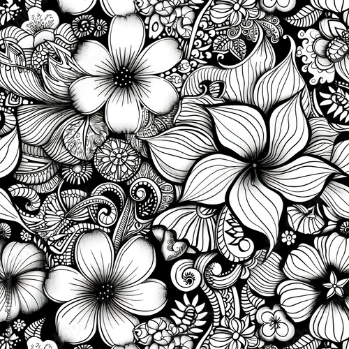 Wallpaper Mural Black and white floral pattern with flowers  Torontodigital.ca