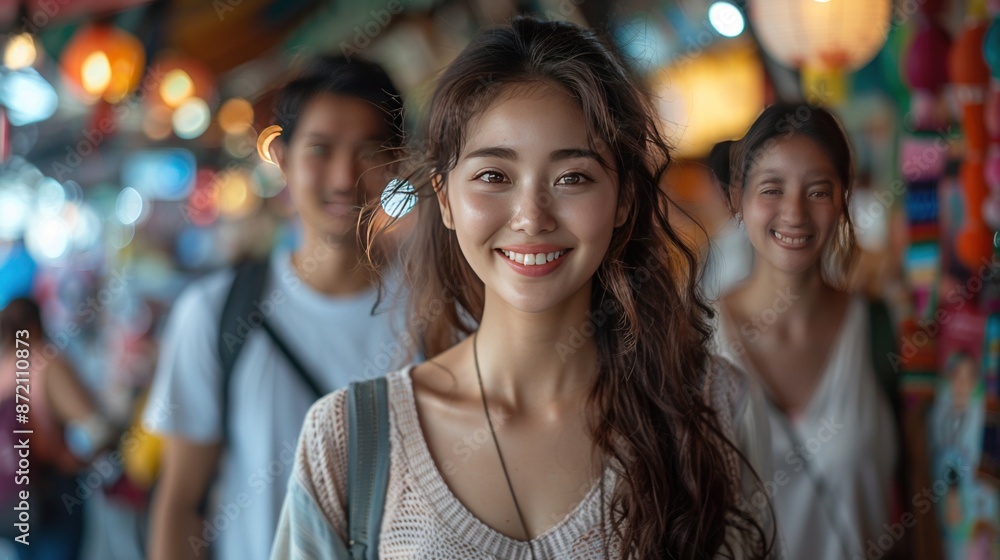 Smiling Woman in a Market Setting Smiling Woman in a Market Setting