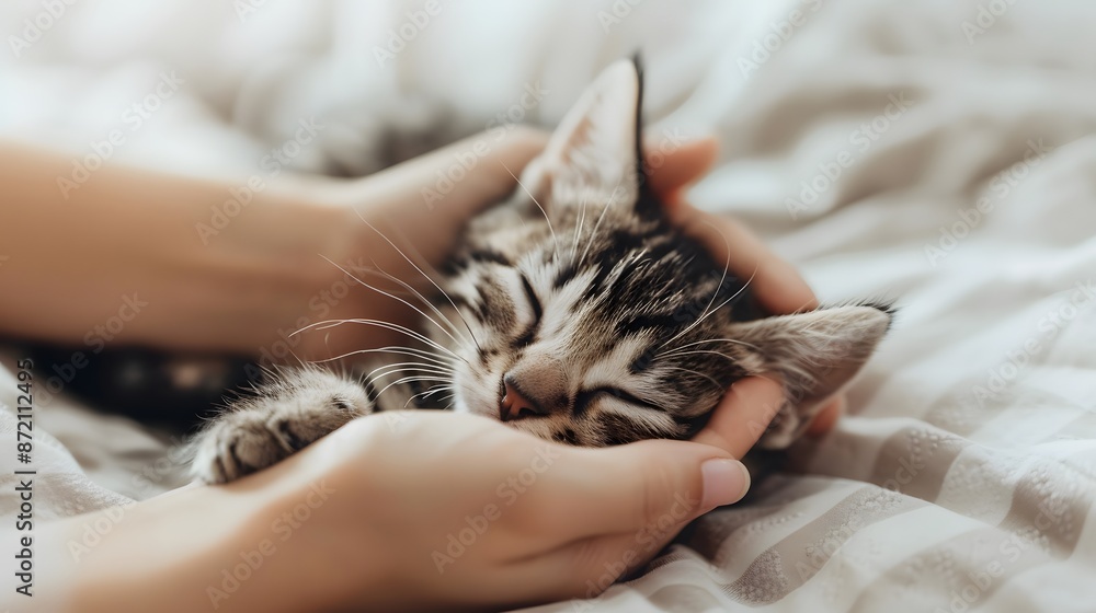 Petting a Kitten: Hands gently stroking the fur of a tiny kitten, with the kitten purring and nuzzling into the touch.
Petting a Kitten: Hands gently stroking the fur of a tiny kitten, with the kitten purring and nuzzling into the touch.