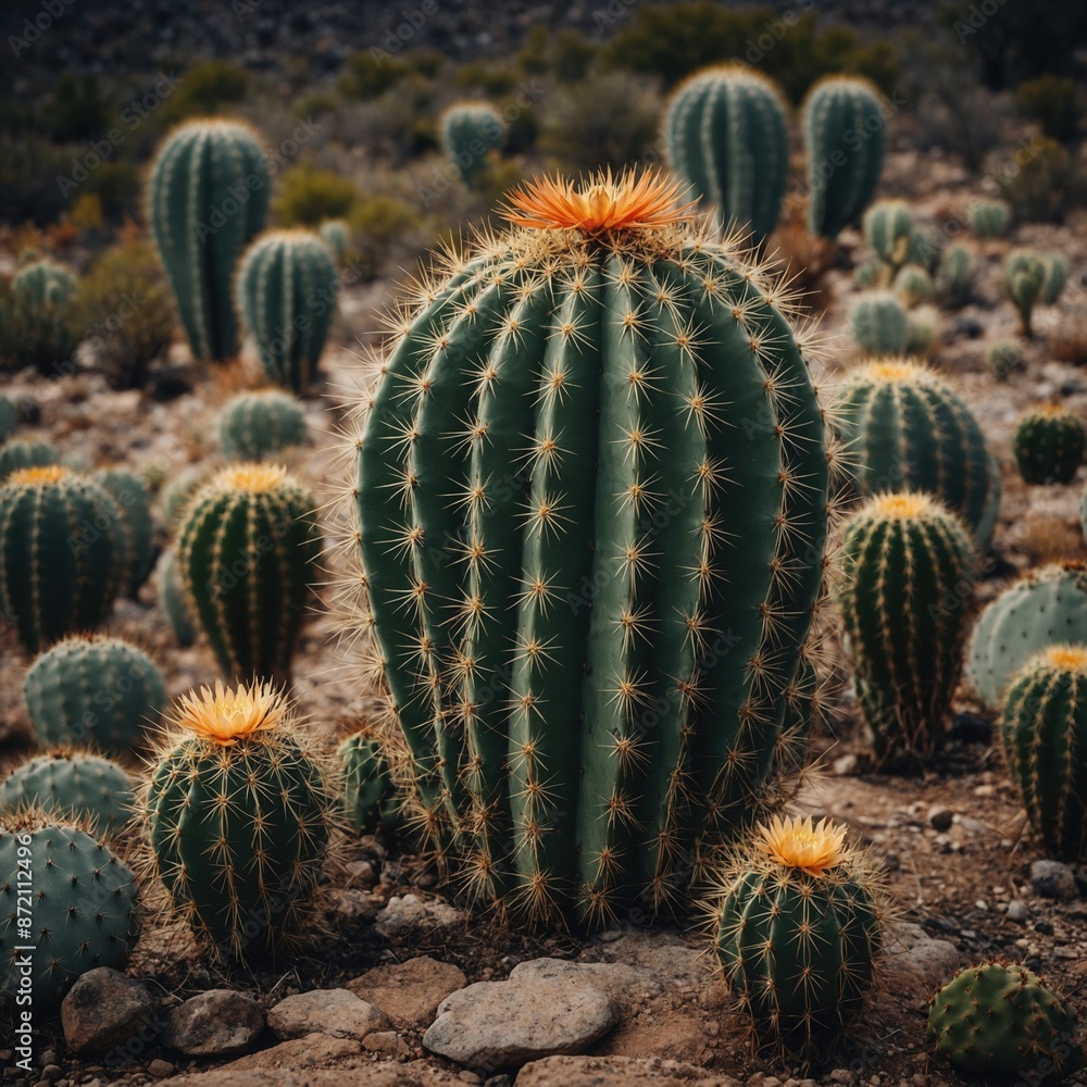 Desert Landscape: Cacti Scattered Across the Sandy Terrain Desert Landscape: Cacti Scattered Across the Sandy Terrain