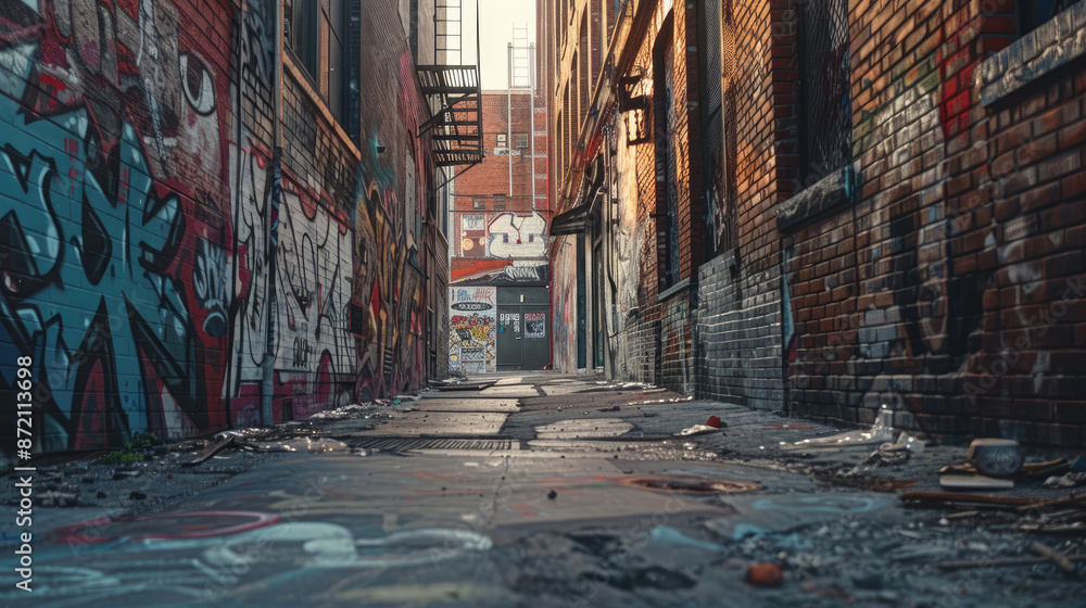 Fototapeta premium Colorful Graffiti Adorning Walls of Urban Alleyway