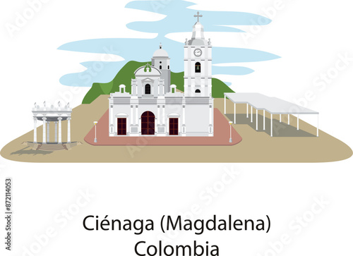 Main square of Ciénaga, Magdalena, Colombia, Catholic cathedral, important church.