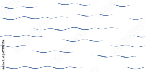 Seamless Wave Vector Pattern, watercolor water background. Wavy sea beach print, curly grunge paint lines.