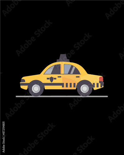 Flat vector design of a yellow taxi cab with shadowed wheels. Transportation vector design art isolated on a transparent background.