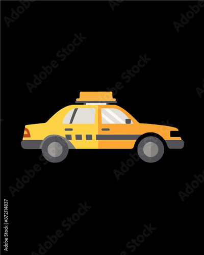 Classic urban taxi with black detailing and a roof light design. Transportation vector design art isolated on a transparent background.