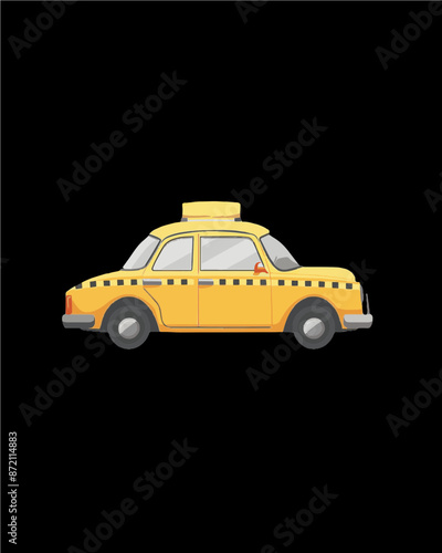 London England style yellow taxi. Transportation vector design art isolated on a transparent background.