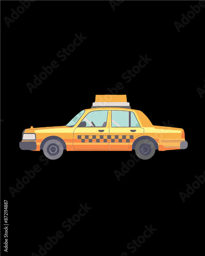 Yellow taxi cab with checkered pattern door. Transportation vector design art isolated on a transparent background.