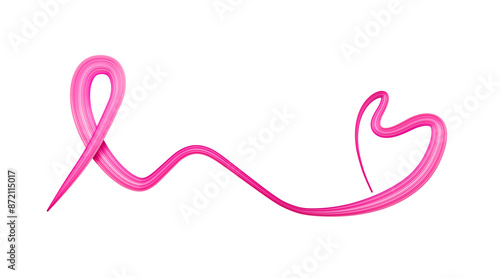 Breast Cancer Awareness Poster Pink Ribbon. October Month Heart made with Pink ribbon 3d illustration 