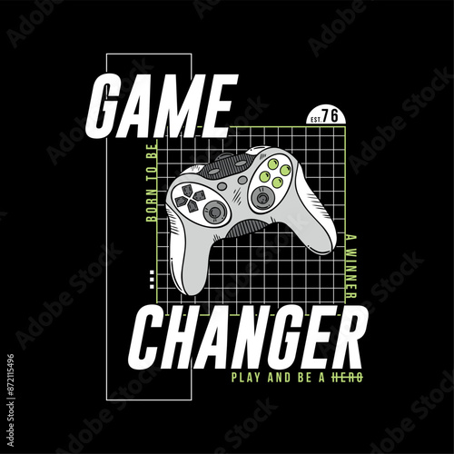 print design for tee for kids fashion with gamepad drawing as vector