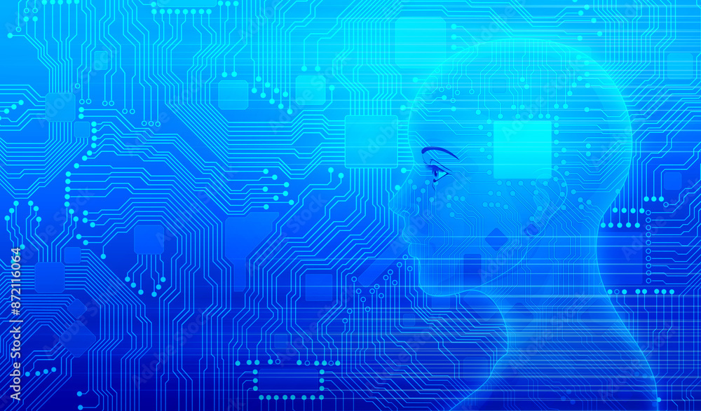 Fototapeta premium Artificial Intelligence Electronic Circuit Board Humans and High-Tech Future Society