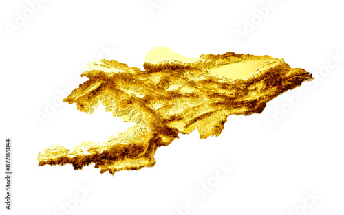 Kyrgyzstan Map Golden metal Color Height map 3d illustration 