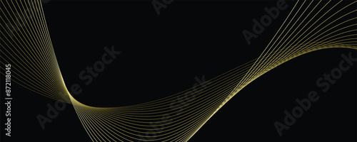Vector abstract light lines wavy flowing dynamic in golden colors isolated on black background. background in concept of music, technology, ai	
