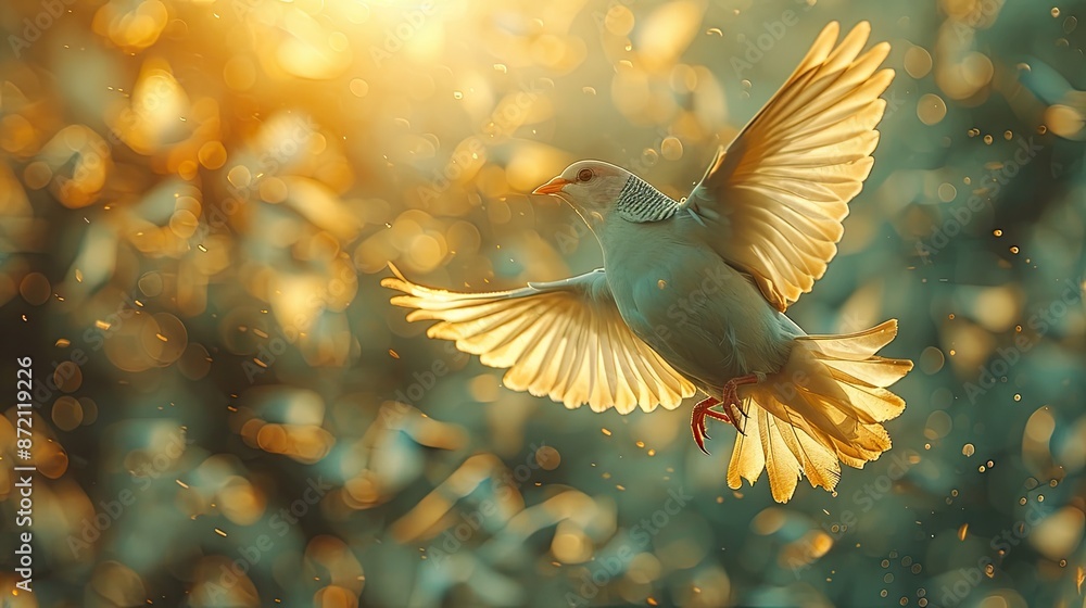 White dove in flight in the blue sky White dove in flight in the blue sky