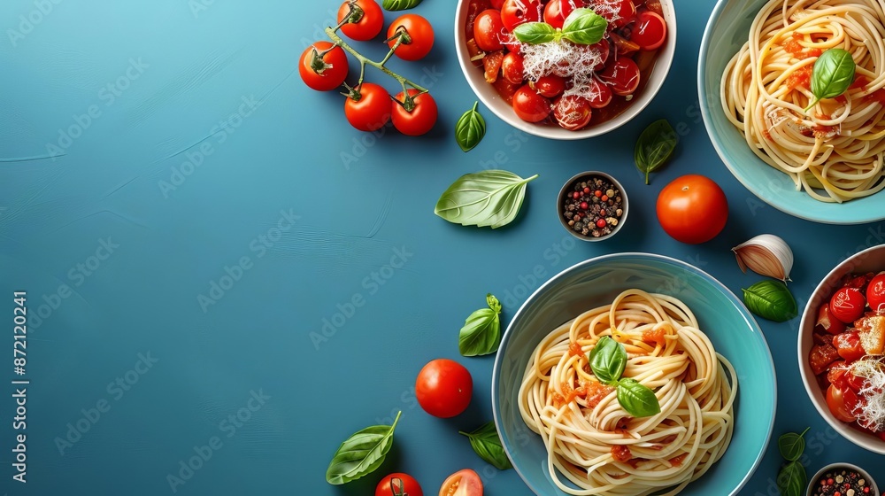 Capellini flat design top view Italian cuisine theme 3D render vivid Capellini flat design top view Italian cuisine theme 3D render vivid