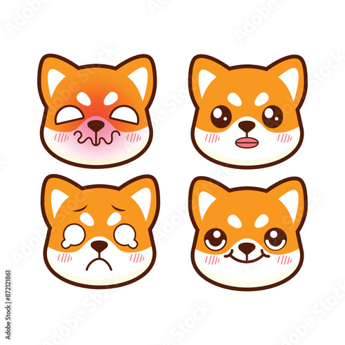 Vector set of cute shiba inu emoticon