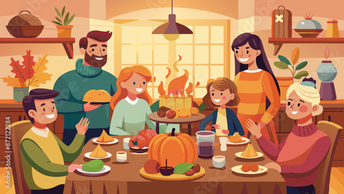 Happy Family Celebrating Thanksgiving Dinner Together at Home